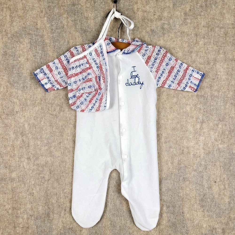 VTG 2 pc Lullaby Land I Love Daddy Train One Piece Sleeper & Hat NB 0 to 13 lbs